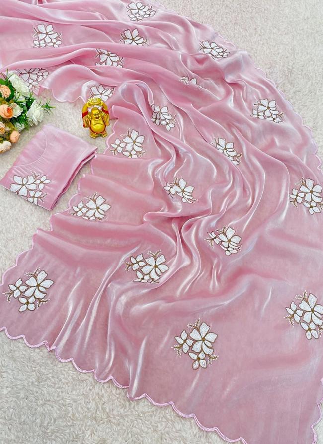 Jimmy Choo Baby Pink Party Wear Sequins Work Saree